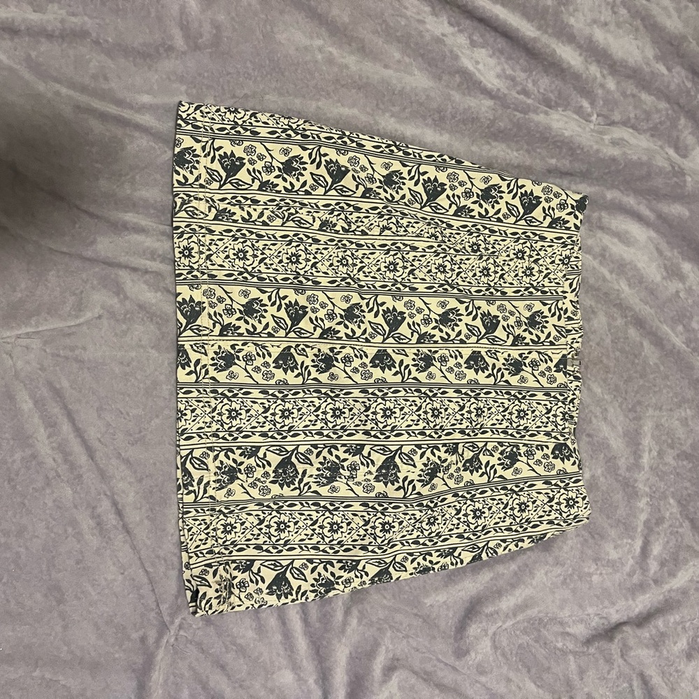 Free People Black and Cream Floral Skirt